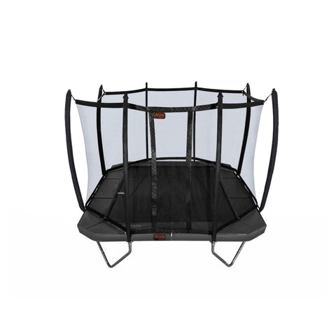 Front view of the Avyna 10 ft × 14 ft above-ground trampoline