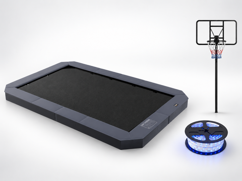 Avyna 12 by 18 ft rectangle in-ground trampoline bundle with LED light kit and basketball hoop