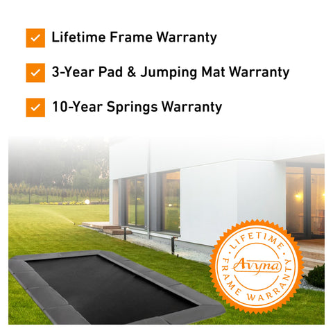 Avyna Pro-Line MAX 12 ft × 18 ft rectangle in-ground trampoline warranty overview