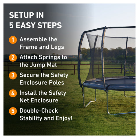 Avyna Pro-Line 14 ft Round above-ground trampoline enclosure angle view