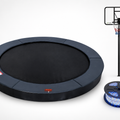 Avyna 14 ft round in-ground trampoline bundle with LED light kit and basketball hoop