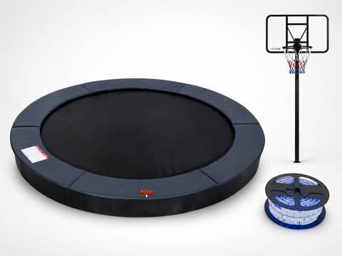 Avyna 14 ft round in-ground trampoline bundle with LED light kit and basketball hoop