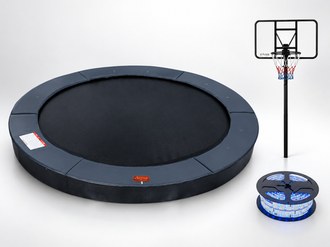 Avyna 15 ft round in-ground trampoline bundle with LED light kit and basketball hoop