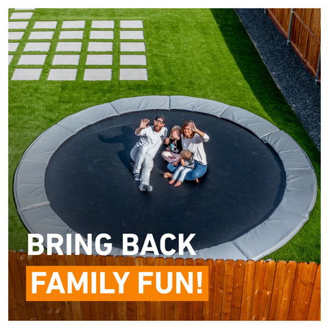 Avyna Pro-Line 15 ft round in-ground trampoline family lifestyle view