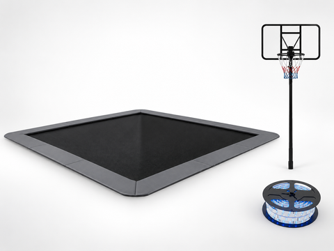 Avyna 15 by 15 ft square in-ground trampoline bundle with LED light kit and basketball hoop