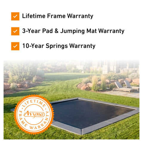 Avyna Pro-Line MAX 15 ft × 15 ft square in-ground trampoline product-features overview