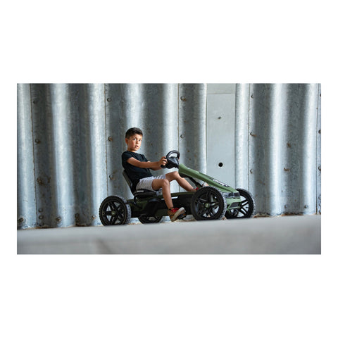 Child riding a BERG Jeep Rally Cherokee pedal kart