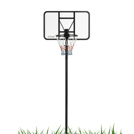 EXPLODE basketball hoop beside an in-ground trampoline