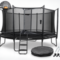 North Legend 14 ft Round trampoline bundle with Ladder Plus, basketball hoop, weather cover, and anchor set