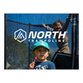 Child behind a North trampoline safety enclosure