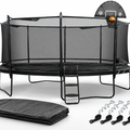 North Legend 16 by 11 ft Oval trampoline bundle with Ladder Plus, basketball hoop, weather cover, and anchor set