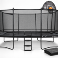 North Legend 17.5 by 12 ft Rectangle trampoline bundle with Ladder Plus, basketball hoop, and weather cover