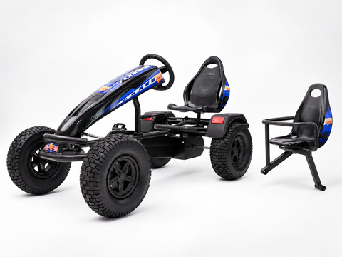 Prime XL-4 PRO Charger Blue pedal kart with standard universal Prime Rumble Seat