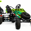 REX XXL-4 two-seat pedal kart concept with lime and emerald dinosaur graphics and front spare tire